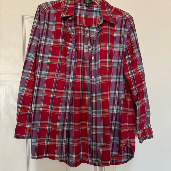 Lauren Ralph Lauren Plaid Button Down Shirt Red Flannel 100% Cotton women’s M - Picture 5 of 5